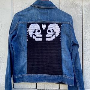 💀HP💀Skull pattern crochet on Jean jacket💀